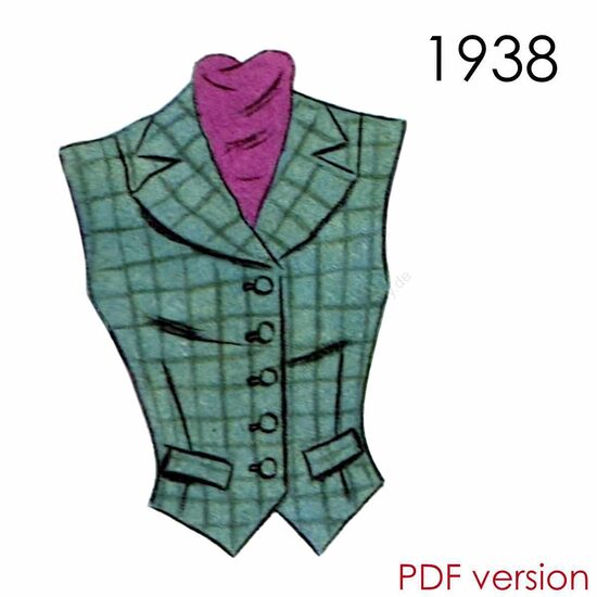 1938 Waistcoat.  Bust 100 cm (39.4"). PDF pattern.